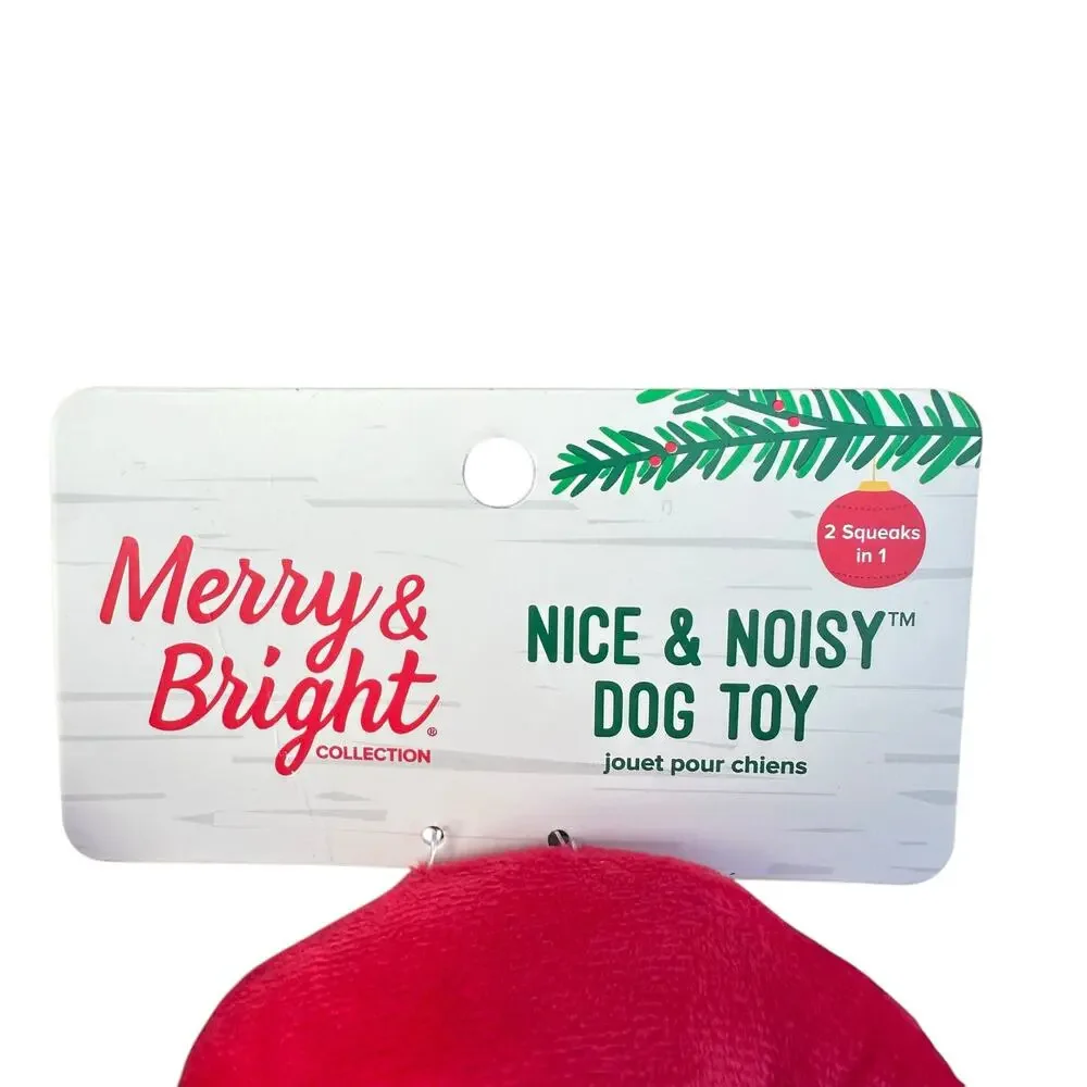 Merry & Bright Nice & Noisy Santa Dog Toy‎ Red Squeaky Thrash Plush Toss Shake